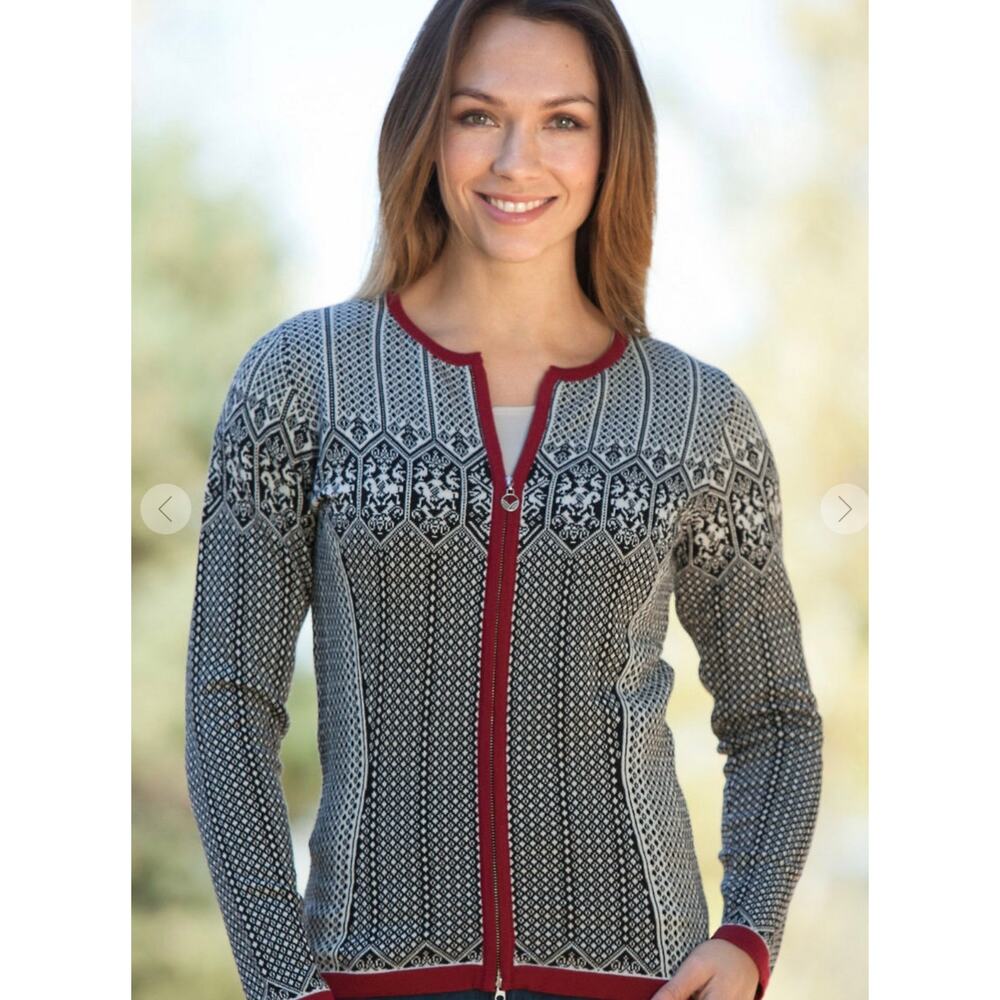 Dale of Norway Sigrid Merino Wool Nordic Fair Isle Ski Zip Front Sweater Medium